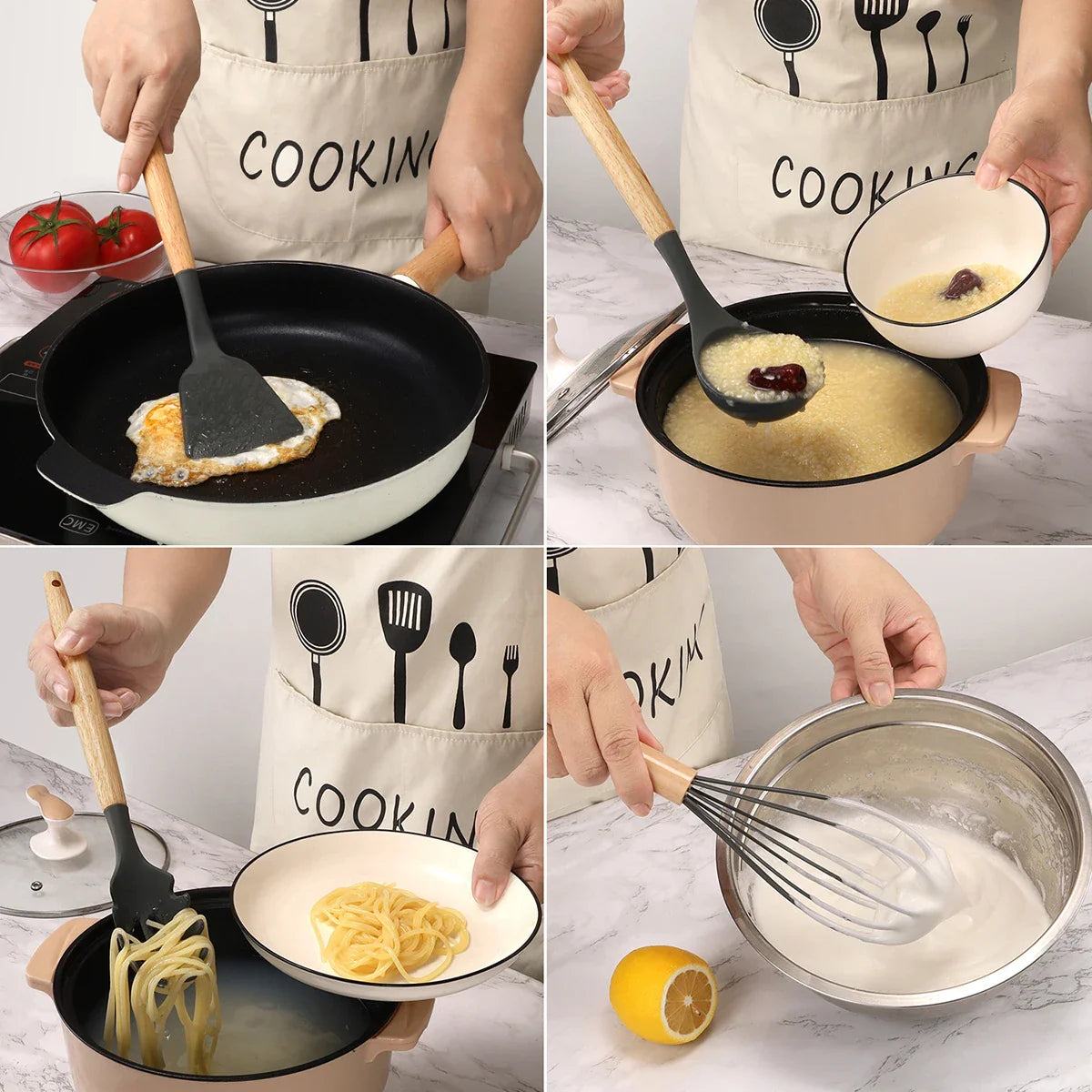 12Pcs Silicone Kitchen Utensil Set with Storage Bucket-2