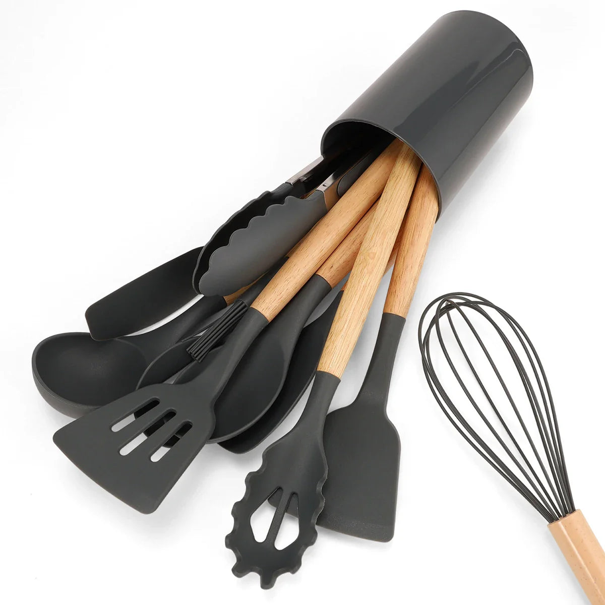 12Pcs Silicone Kitchen Utensil Set with Storage Bucket-4