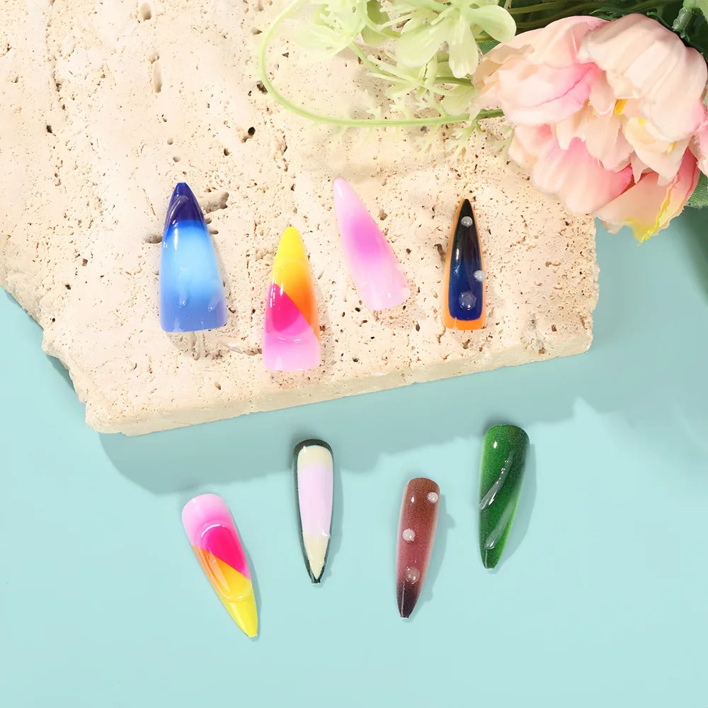 24pcs Color Almond Press On Nails Set-2
