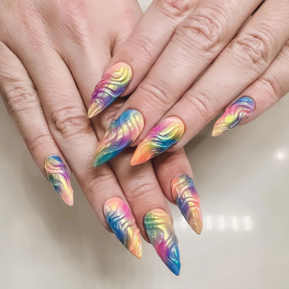 24pcs Color Almond Press On Nails Set-5
