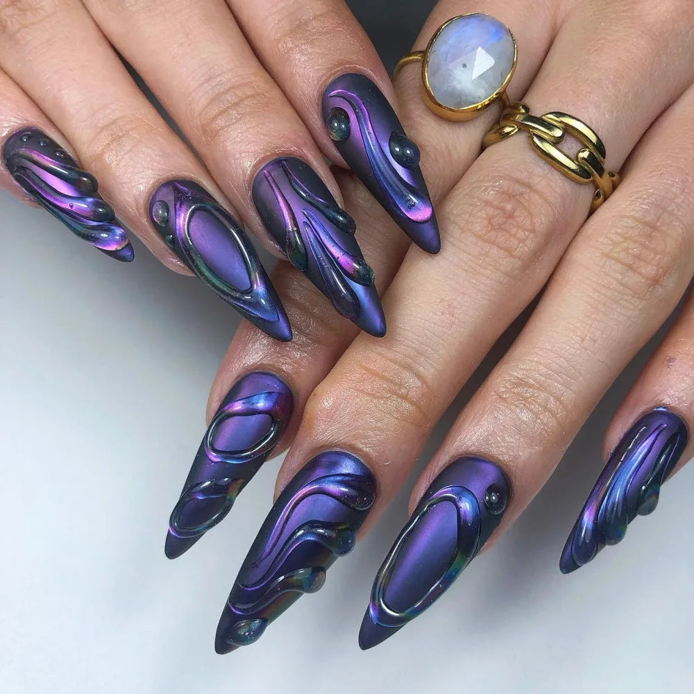 24pcs Color Almond Press On Nails Set-6