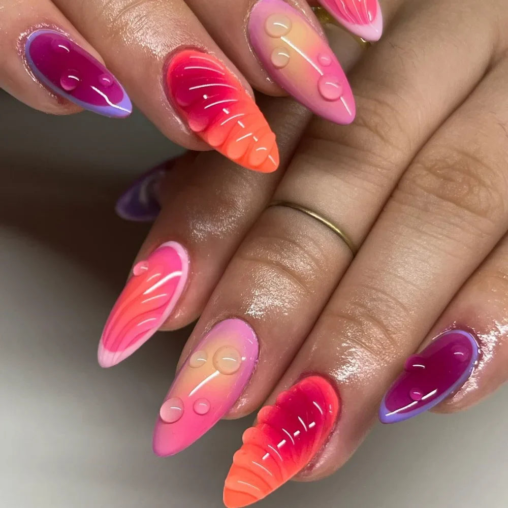 24pcs Color Almond Press On Nails Set-7