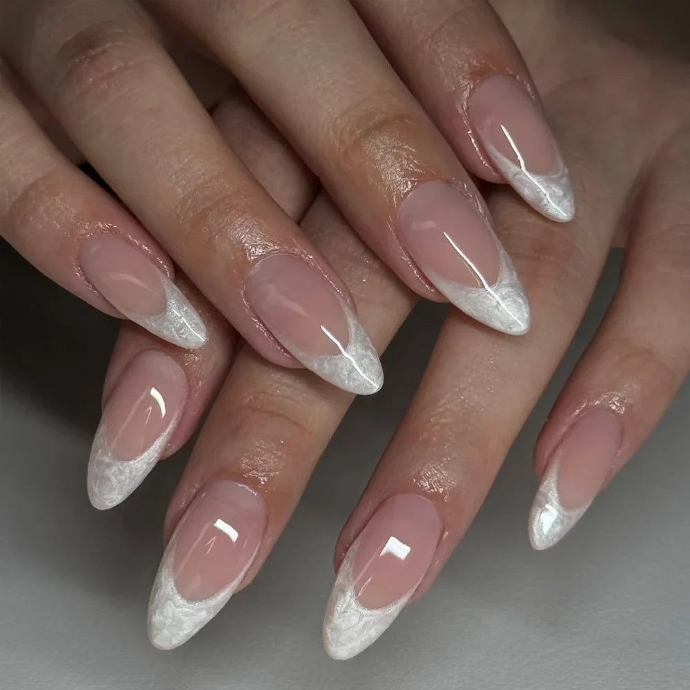 24pcs French Almond Press On Nails-3