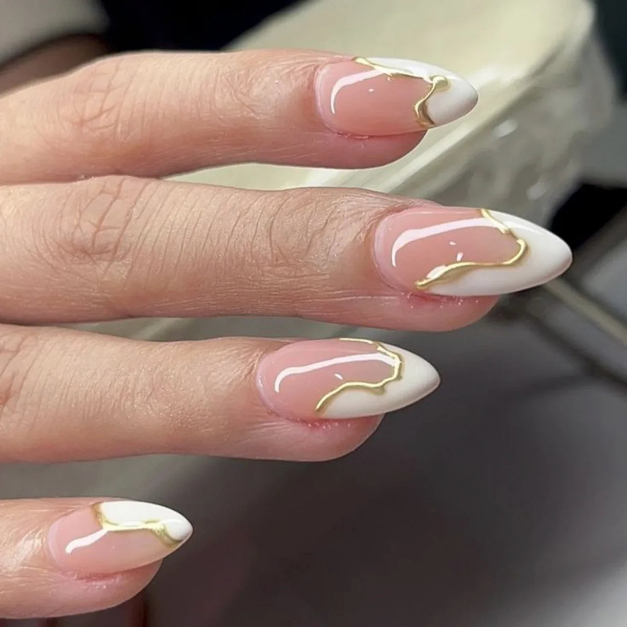 24pcs French Almond Press On Nails-4