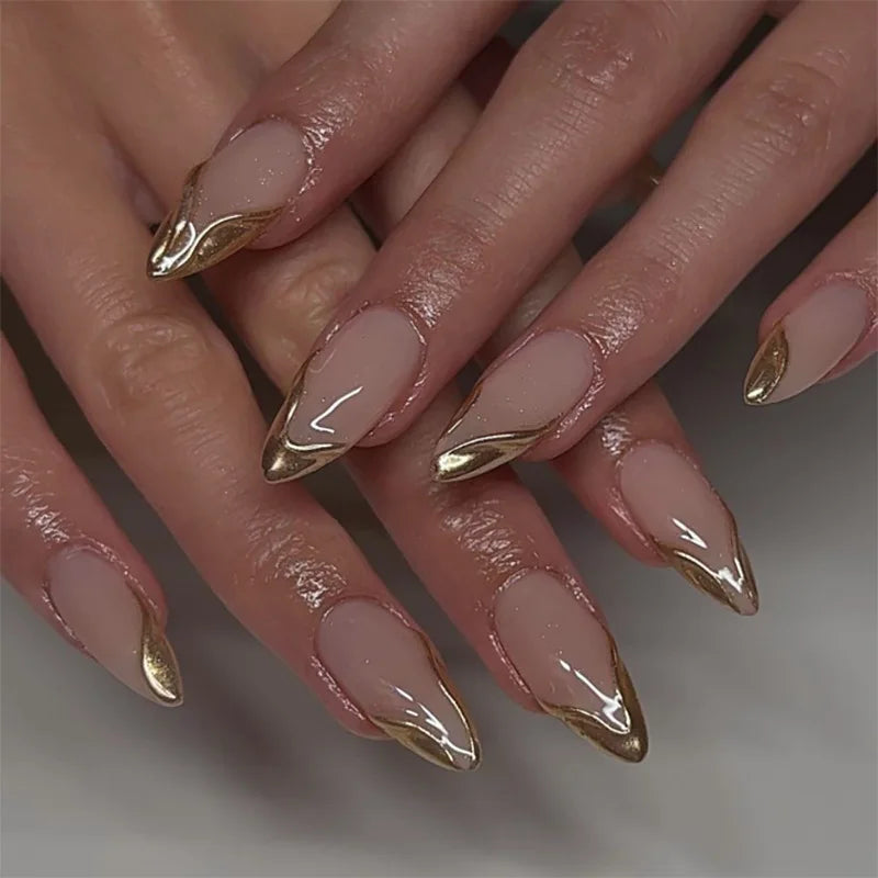 24pcs French Almond Press On Nails-7
