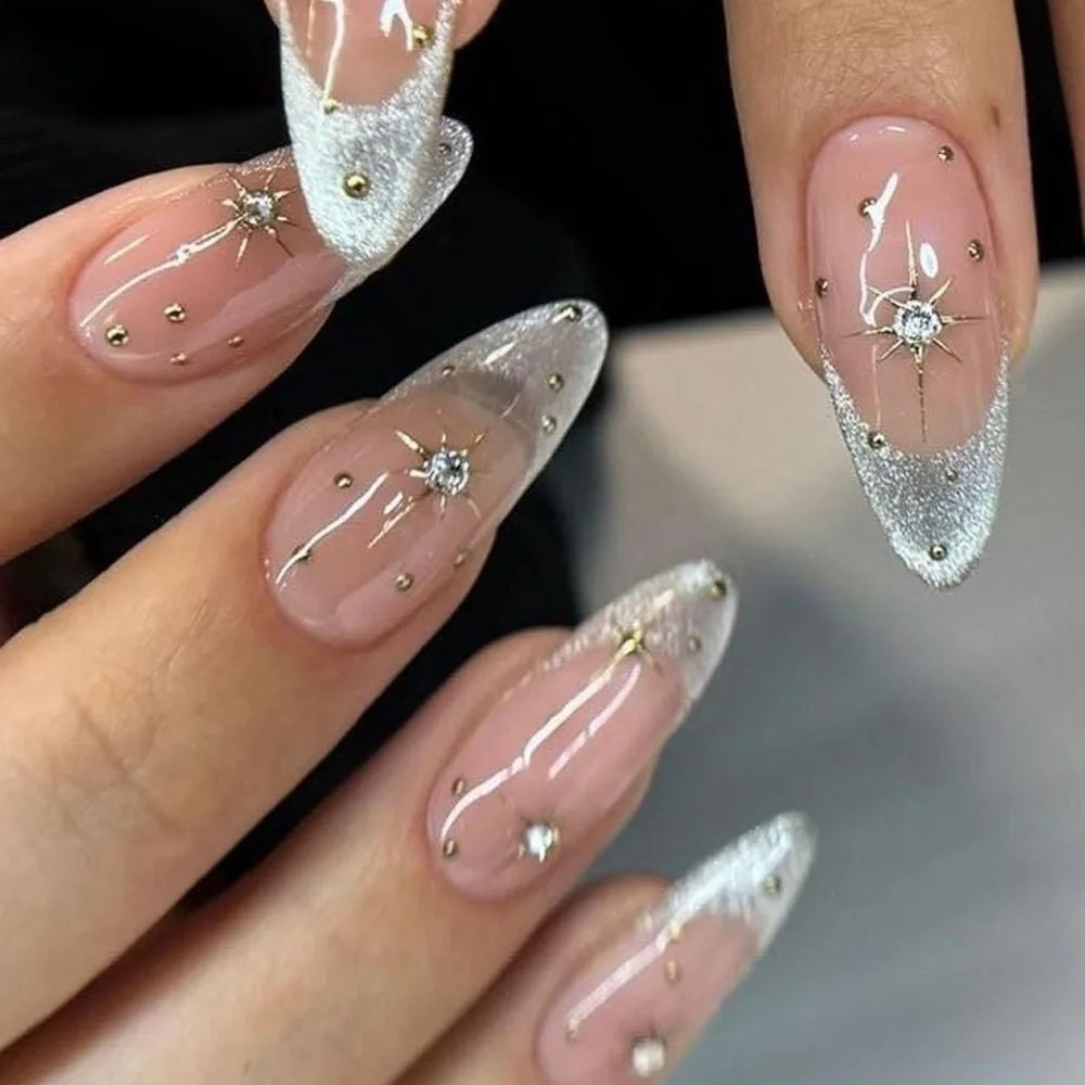 24pcs French Almond Press On Nails-8