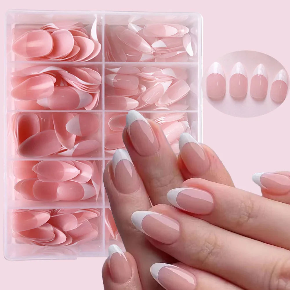 360 Pcs Glossy Pink French Nail Tips-0