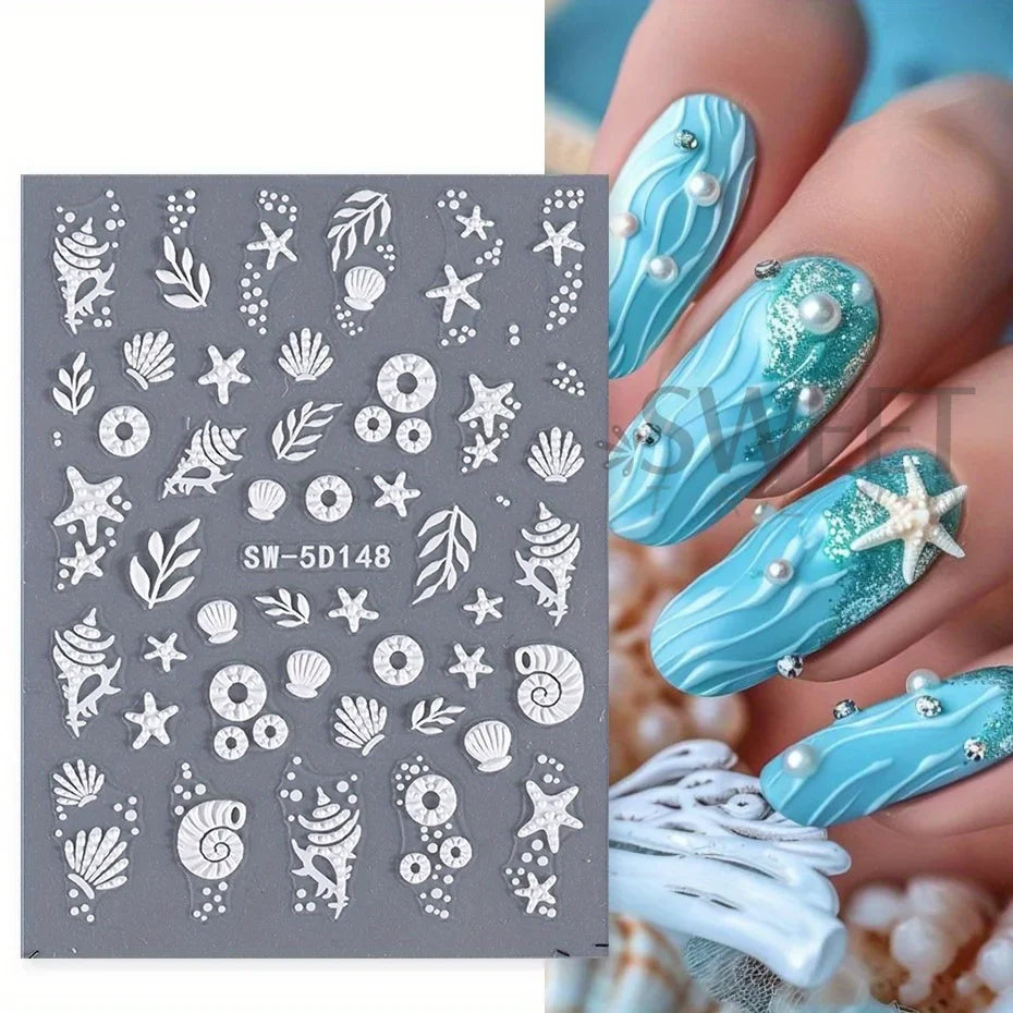 5D Jellyfish Beach Nail Stickers Set-1