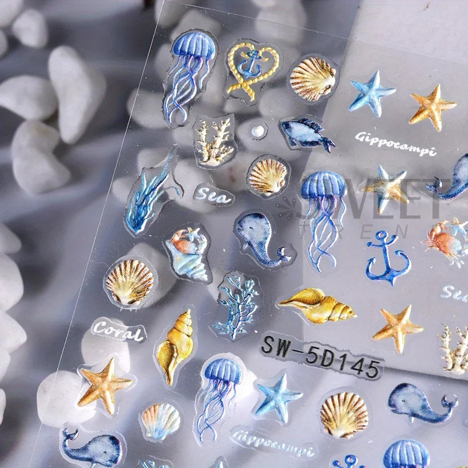 5D Jellyfish Beach Nail Stickers Set-2