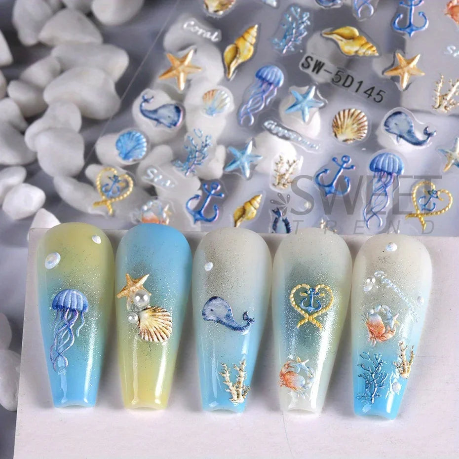 5D Jellyfish Beach Nail Stickers Set-3
