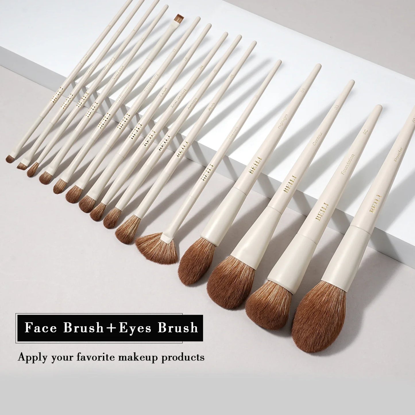 Beili 15 PCS Beige Makeup Brush Set-1