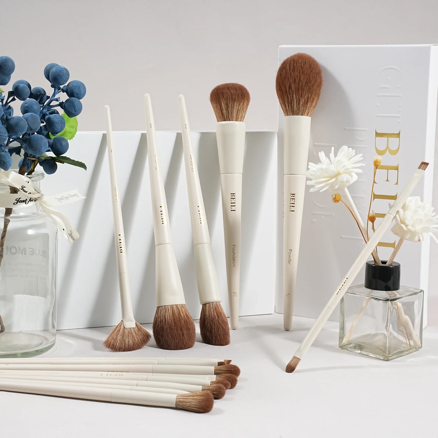 Beili 15 PCS Beige Makeup Brush Set-5