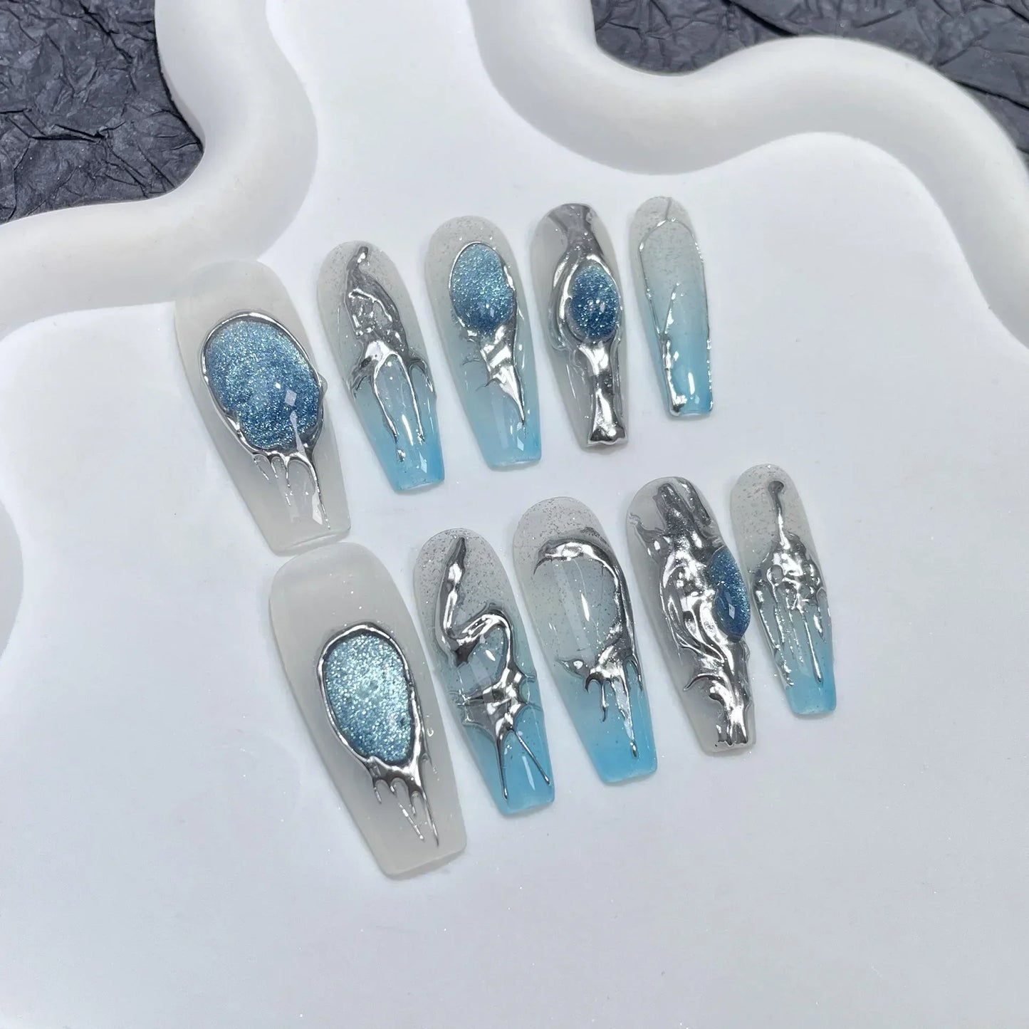 Black Handmade Press On Nails-6