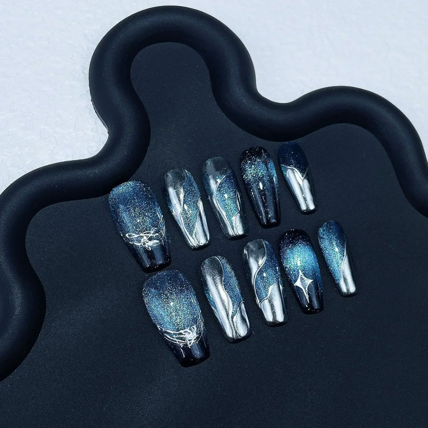 Black Handmade Press On Nails-9