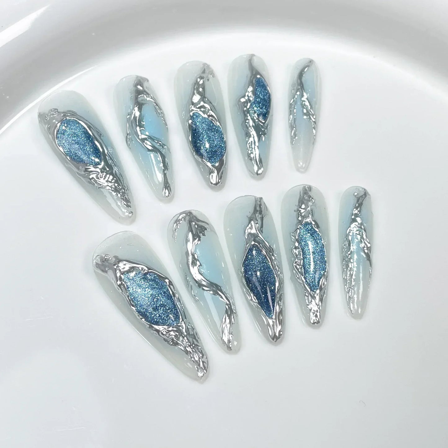 Black Handmade Press On Nails-12