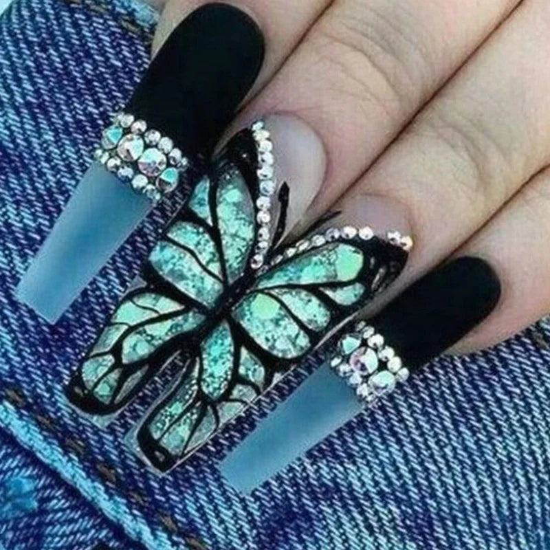 Broken Diamond Green Butterfly T-shaped Nail Art Kit-5