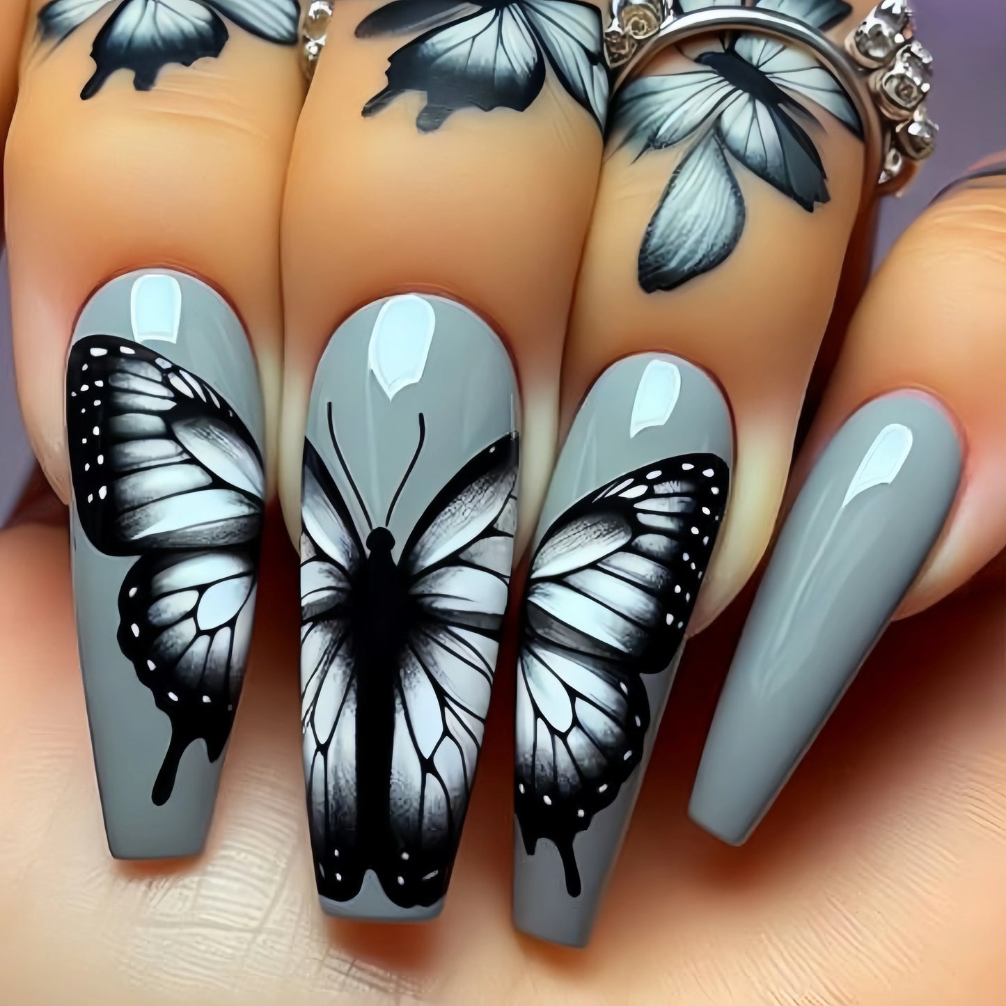 Butterfly Pattern Press-On Nail Stickers-22