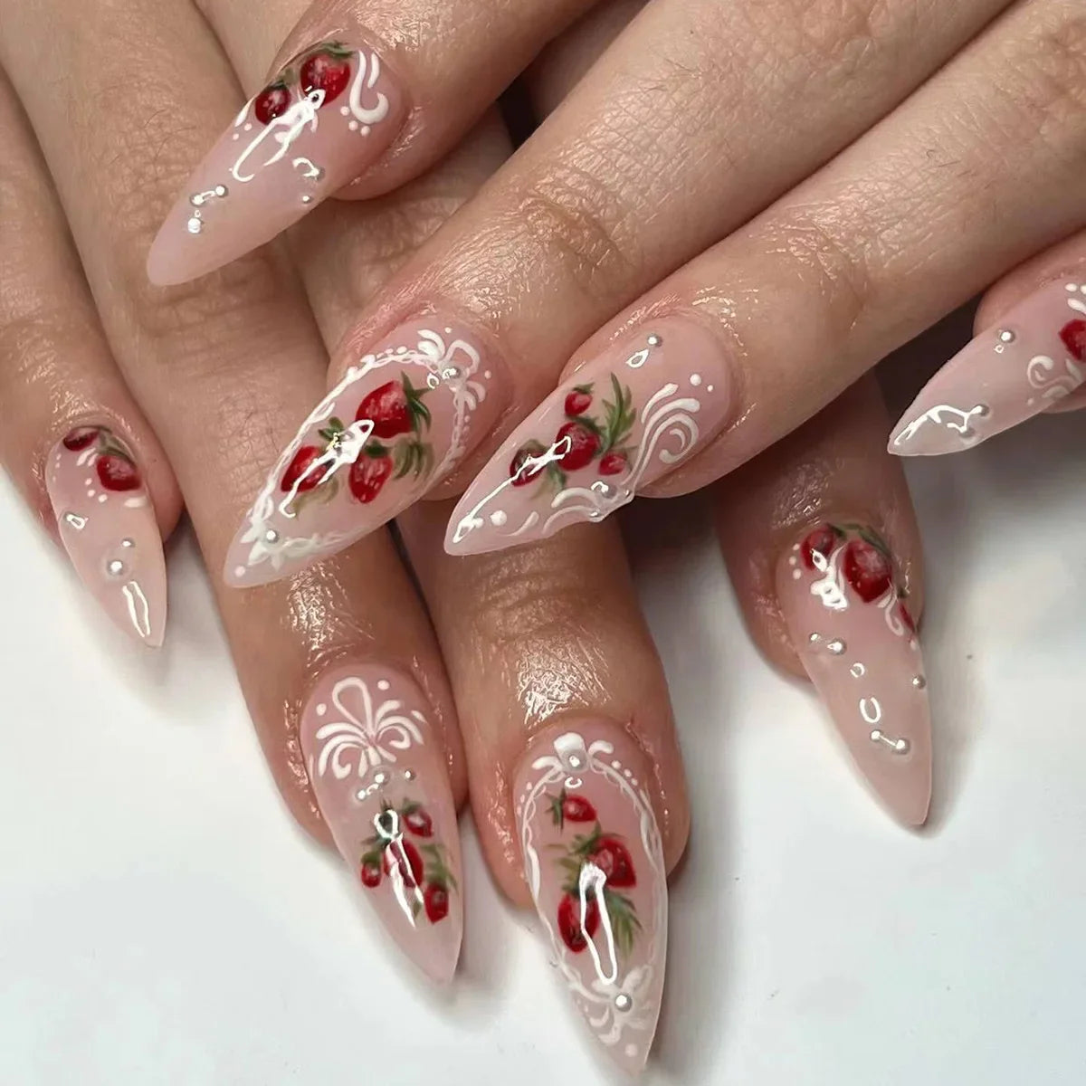 Charming Strawberry Almond Press-On Nails-0