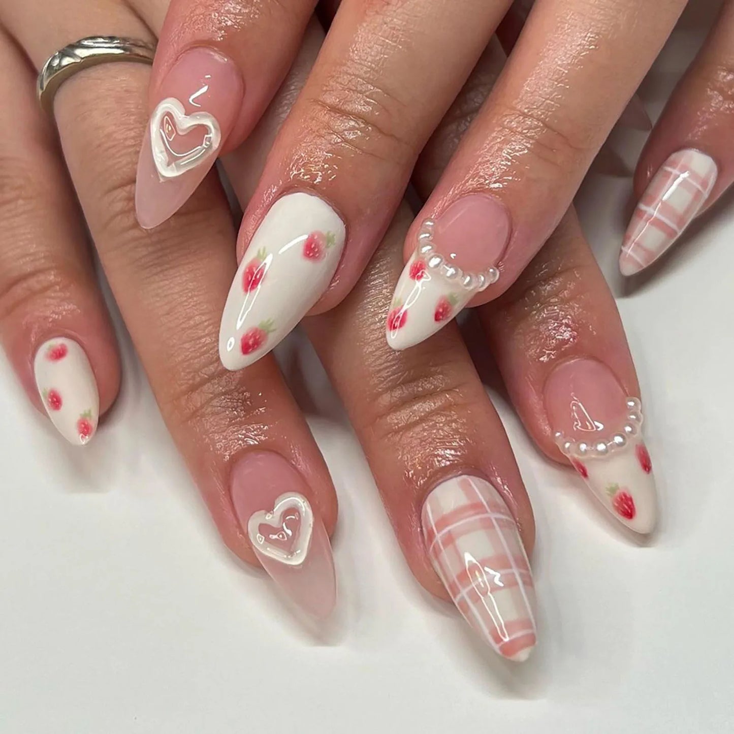 Charming Strawberry Almond Press-On Nails-1