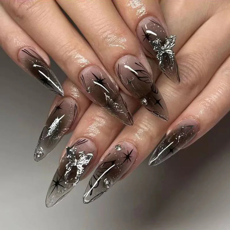 Chic Black Butterfly Nail Set-2