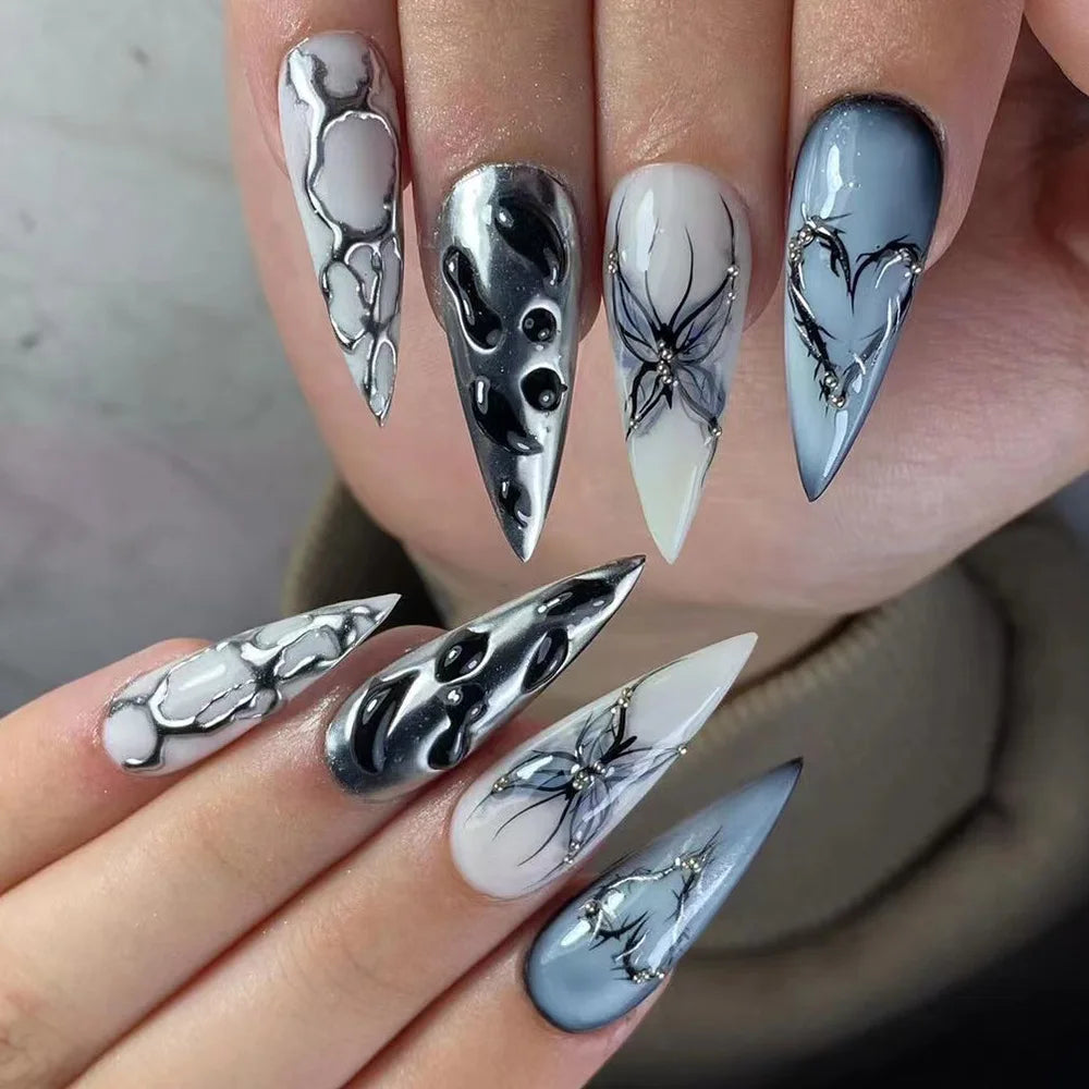 Chic Black Butterfly Nail Set-3
