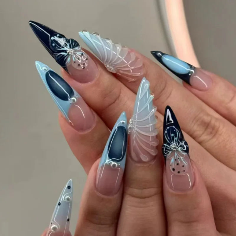 Chic Black Butterfly Nail Set-25