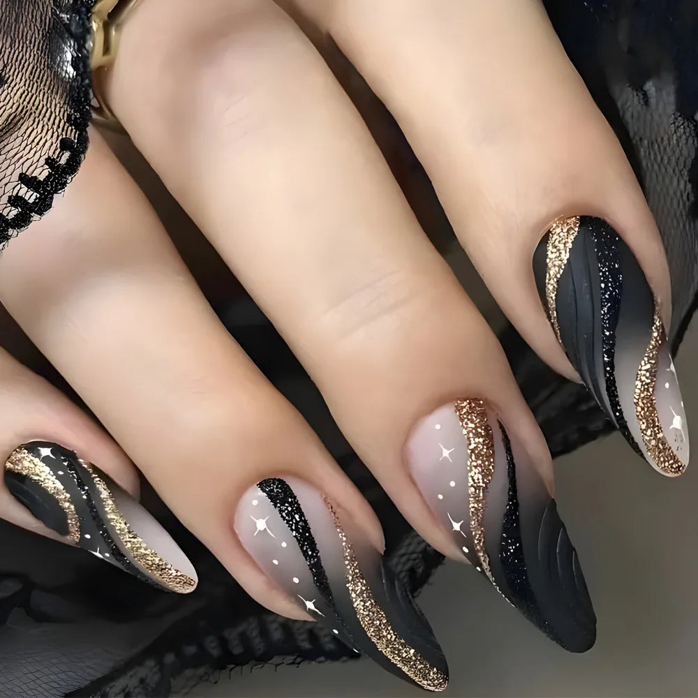 Chic Black Butterfly Nail Set-23