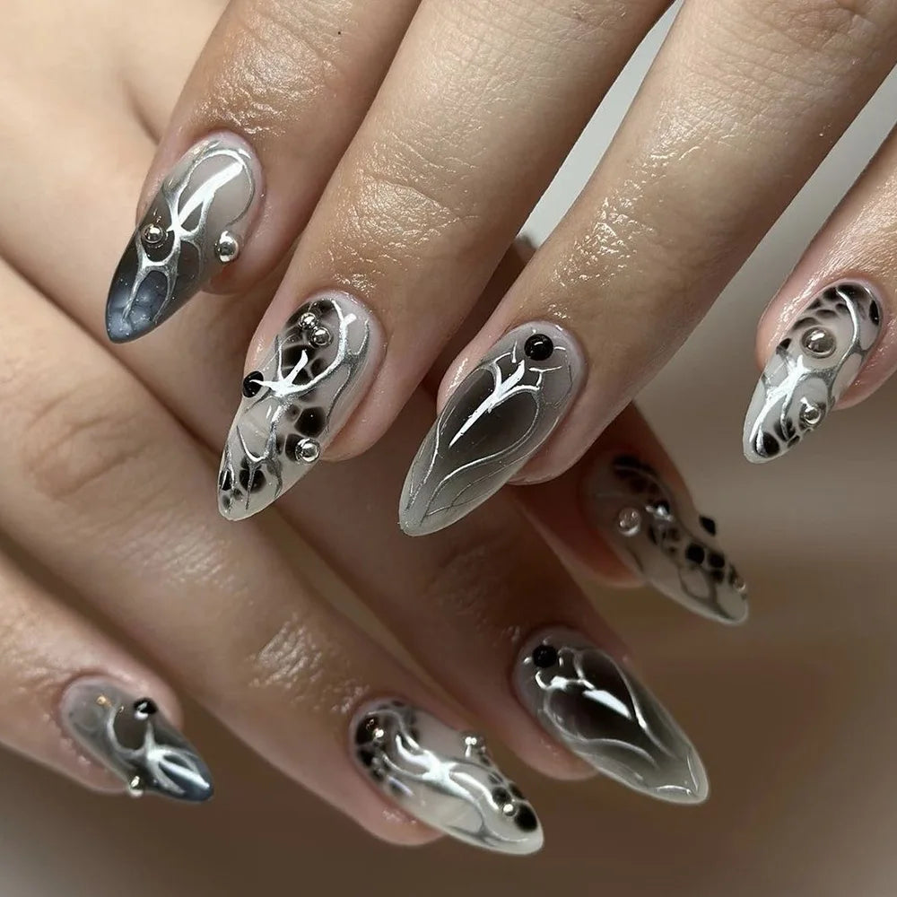 Chic Black Butterfly Nail Set-29