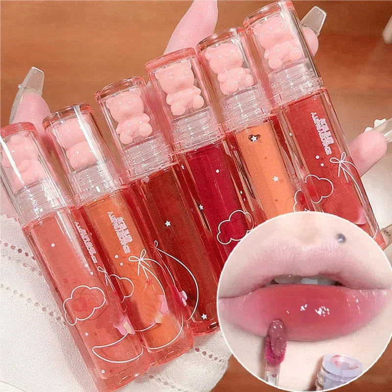 Cute Pink Bear Water Light Lip Gloss Lasting Crystal Shine-0