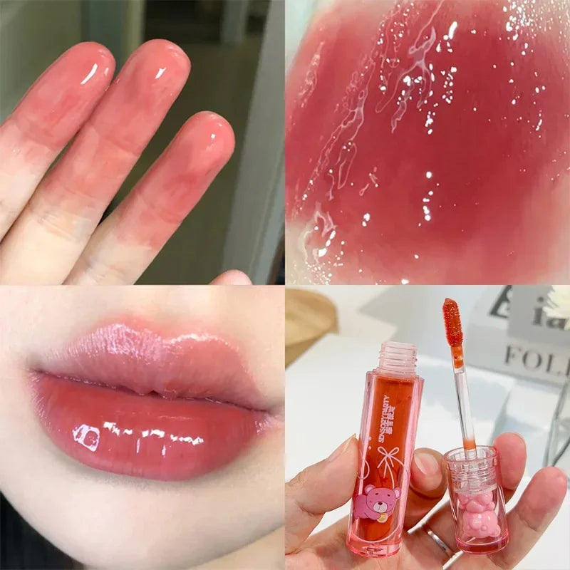 Cute Pink Bear Water Light Lip Gloss Lasting Crystal Shine-2