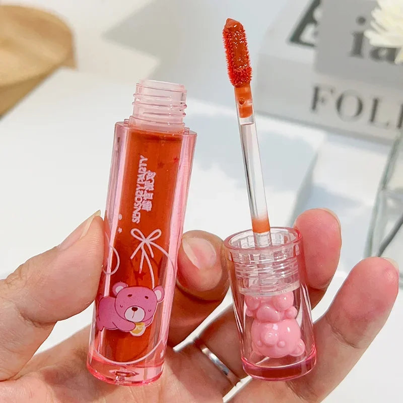 Cute Pink Bear Water Light Lip Gloss Lasting Crystal Shine-4
