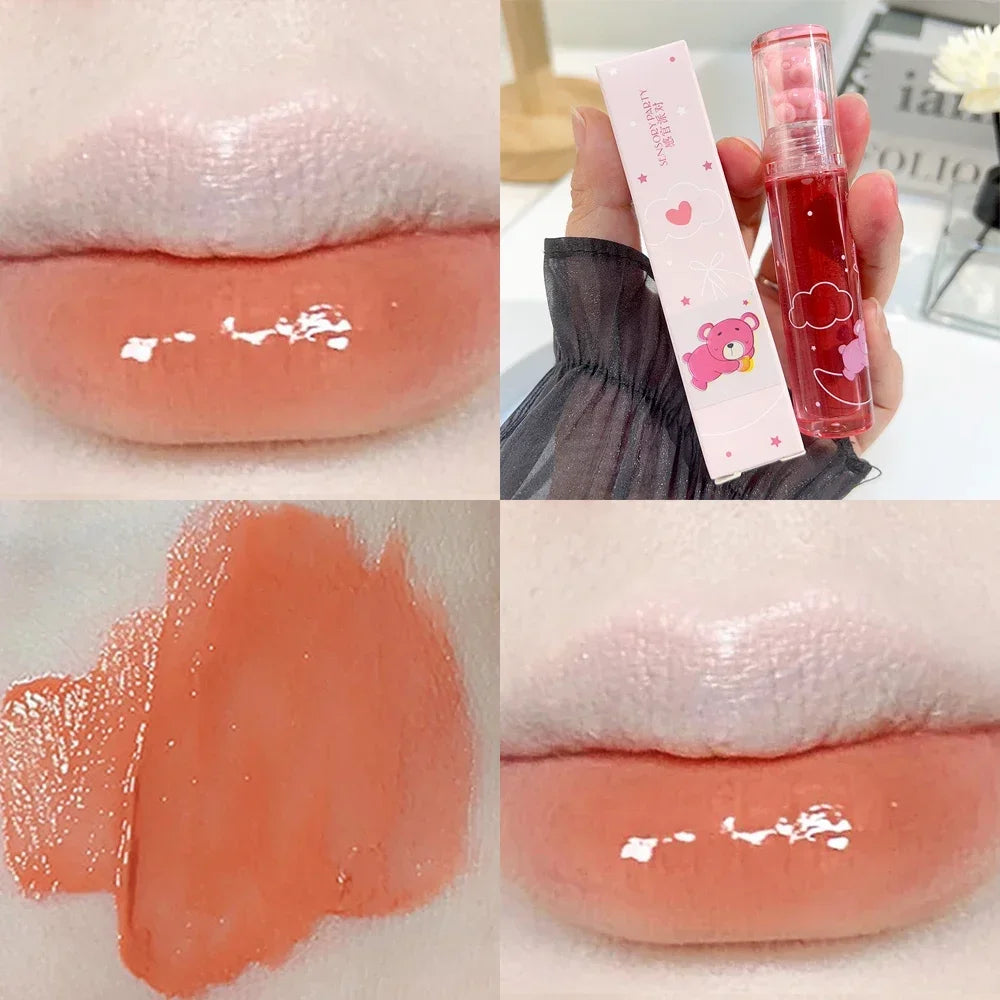 Cute Pink Bear Water Light Lip Gloss Lasting Crystal Shine-9