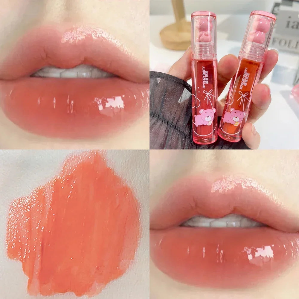 Cute Pink Bear Water Light Lip Gloss Lasting Crystal Shine-5