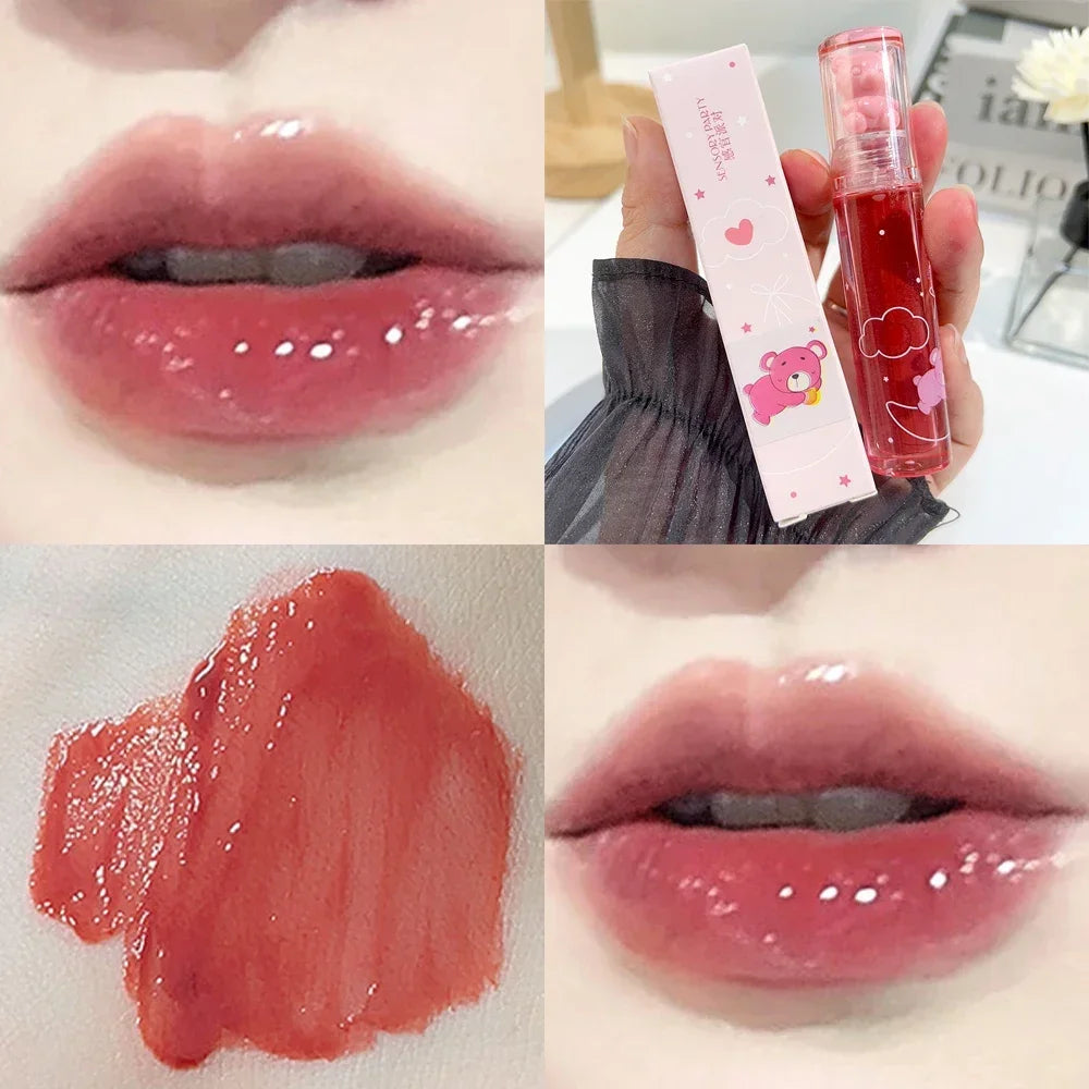 Cute Pink Bear Water Light Lip Gloss Lasting Crystal Shine-6