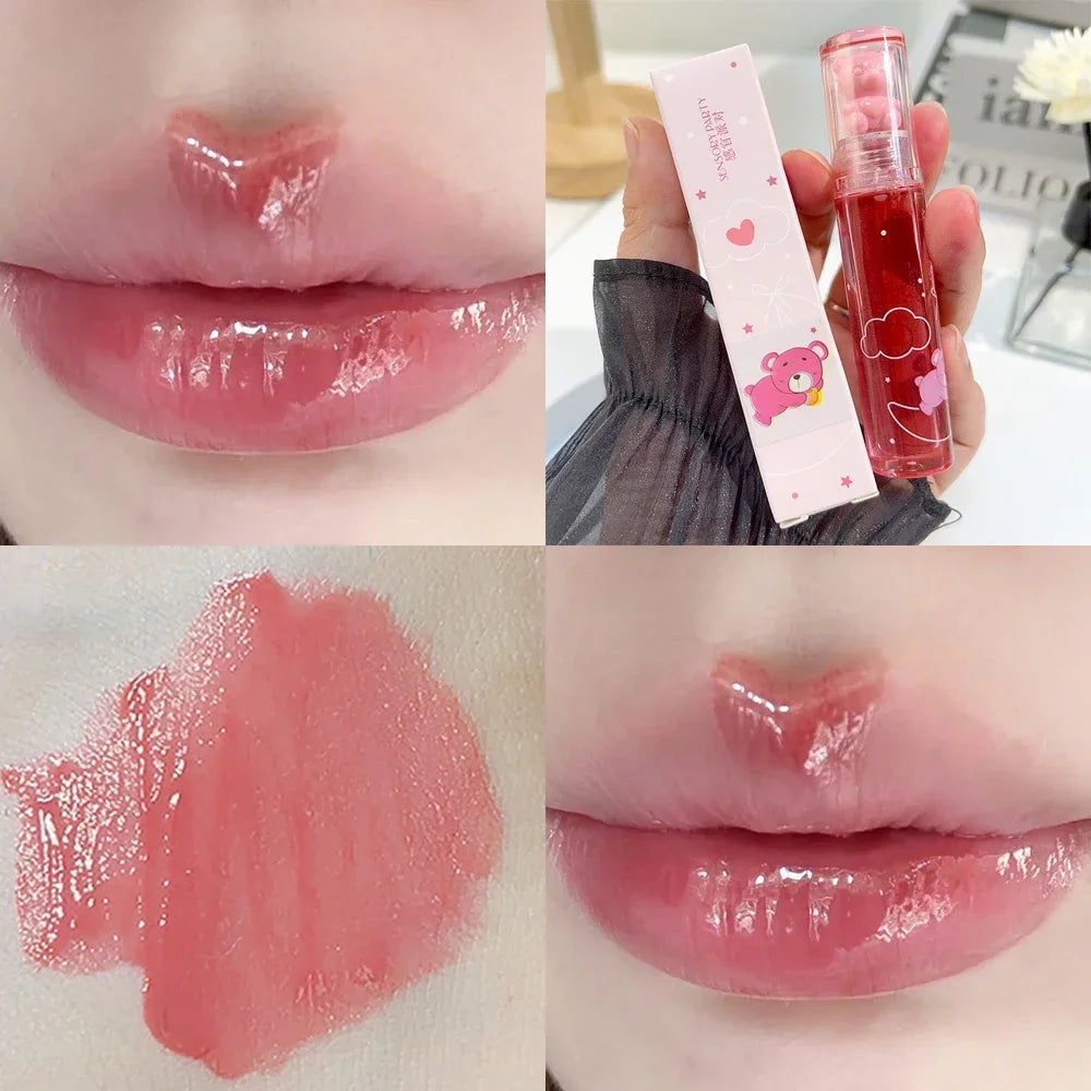 Cute Pink Bear Water Light Lip Gloss Lasting Crystal Shine-8