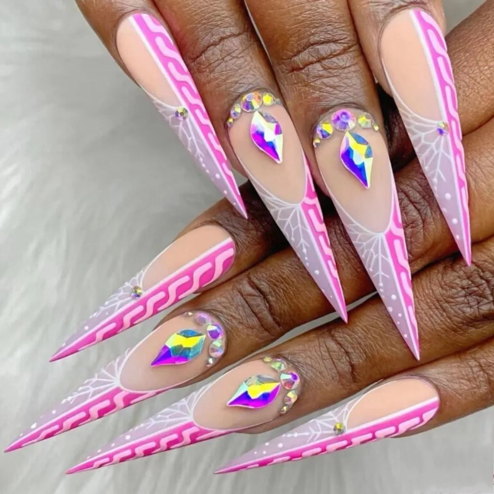 Diamond-Studded Almond Press-On Nails-15