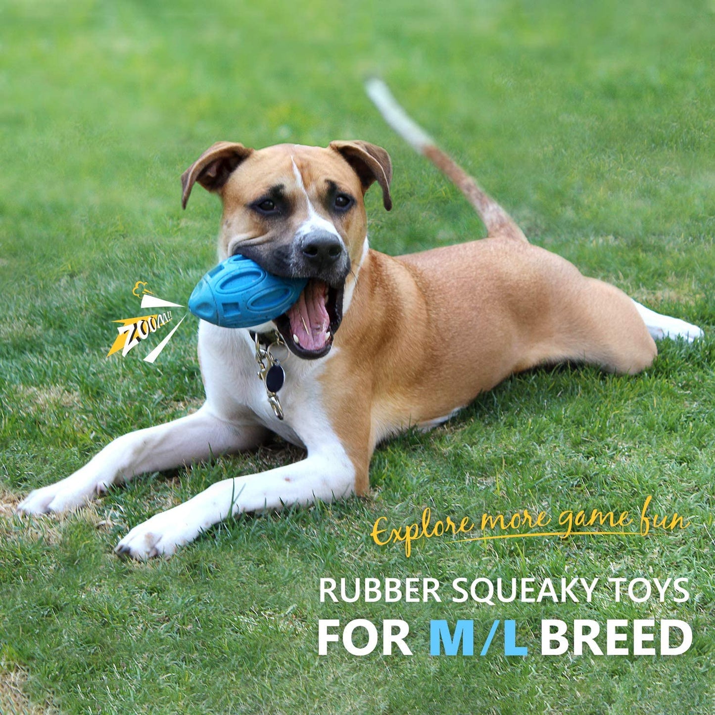 Durable Rubber Squeaky Rugby Dog Ball-3