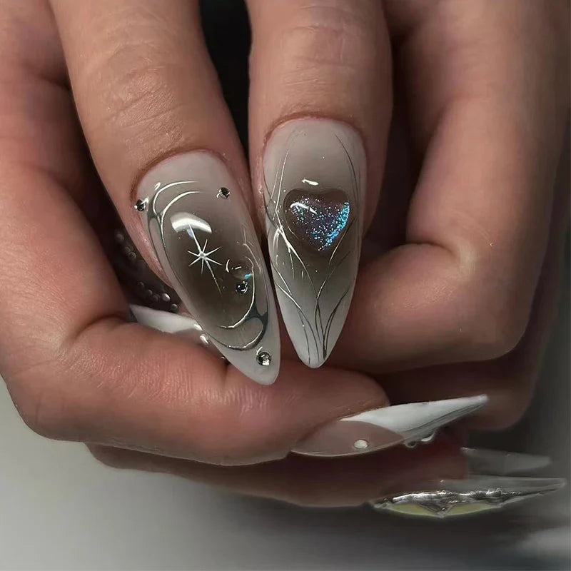 Elegant Black Almond Press-on Nail Kit-4