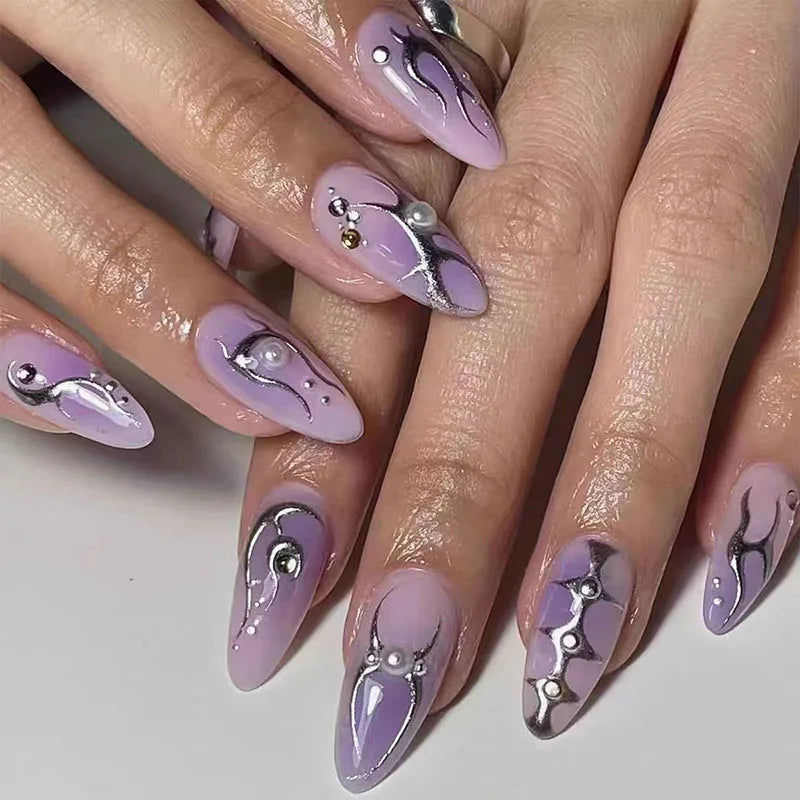 Elegant Black Almond Press-on Nail Kit-5