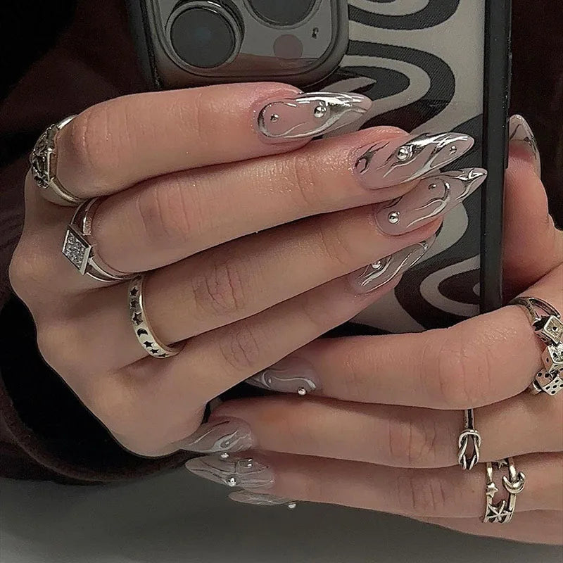 Elegant Black Almond Press-on Nail Kit-6