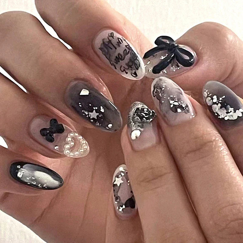 Elegant Black Almond Press-on Nail Kit-8