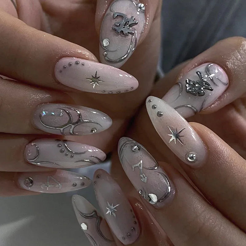 Elegant Black Almond Press-on Nail Kit-11