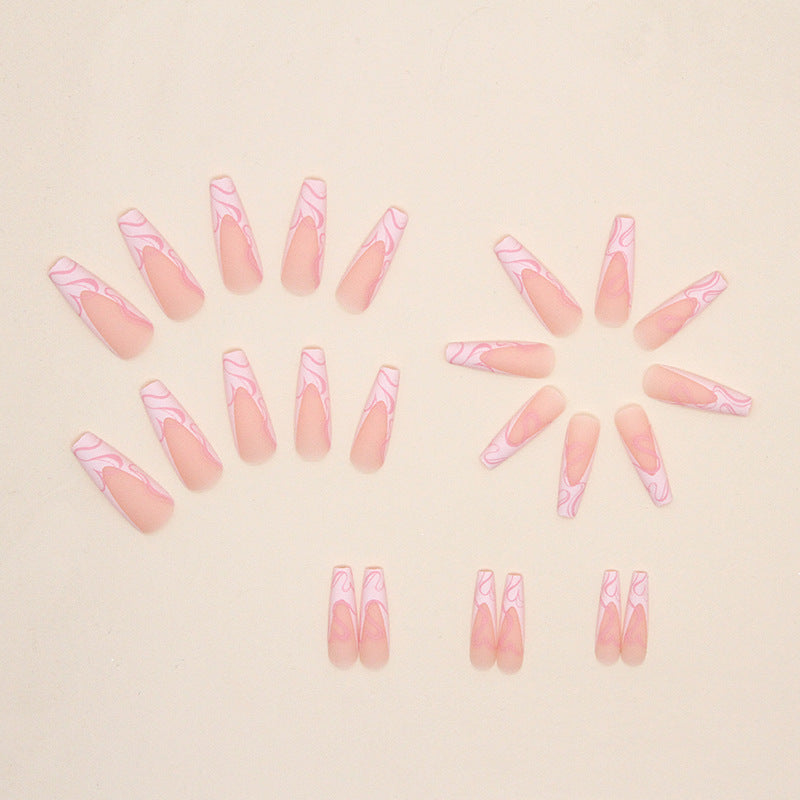 Heart Stripe Fake Nails-4