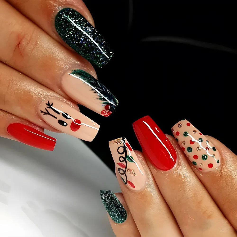Holiday Glam Green Deer Nail Set-0