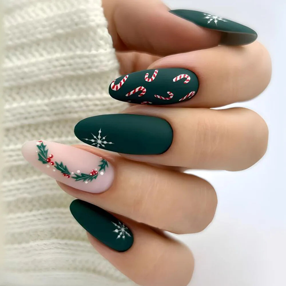 Holiday Glam Green Deer Nail Set-26