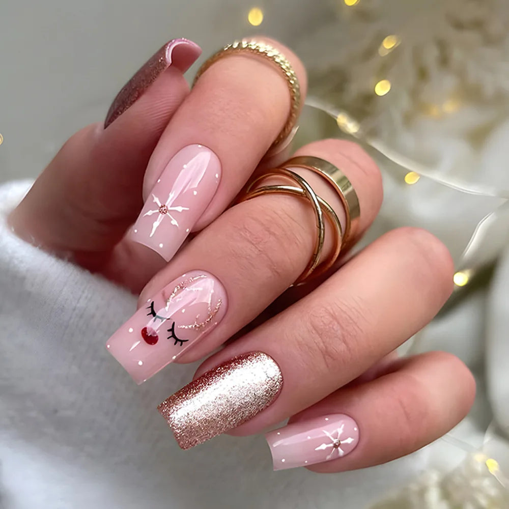 Holiday Glam Green Deer Nail Set-9