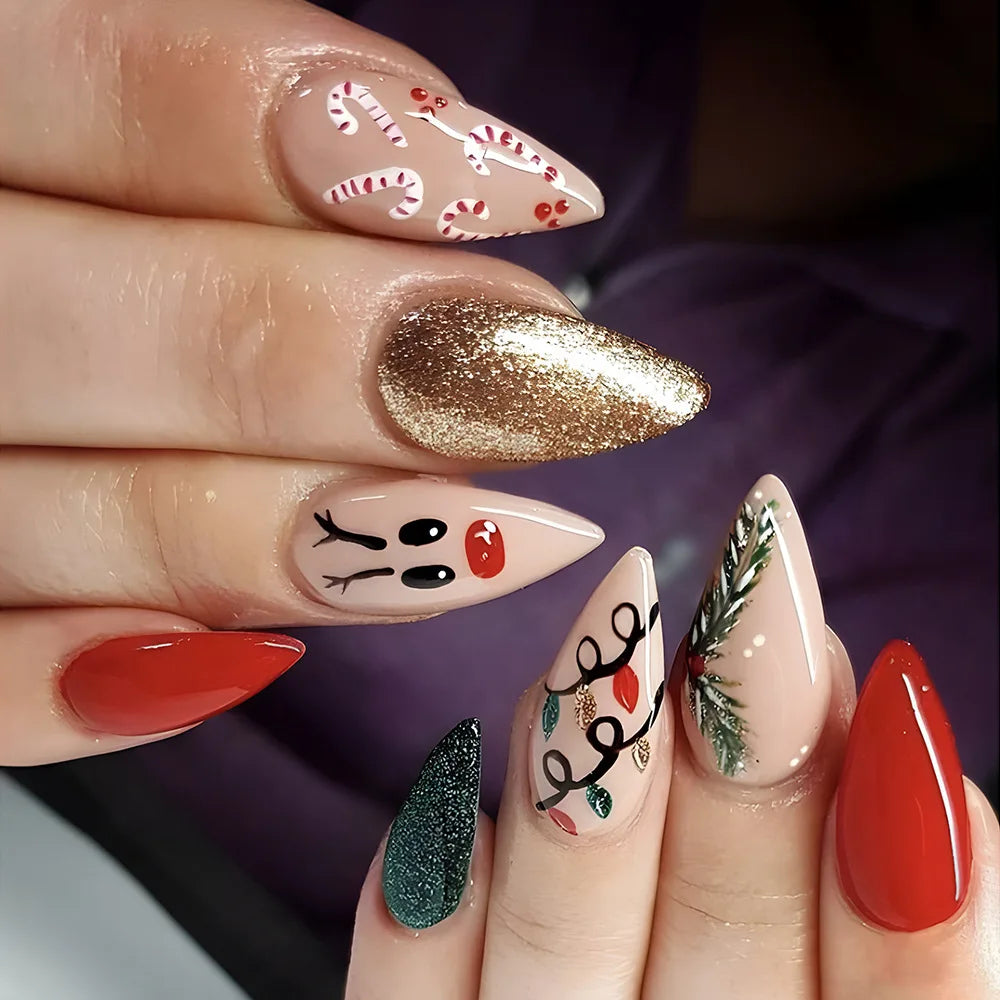 Holiday Glam Green Deer Nail Set-17