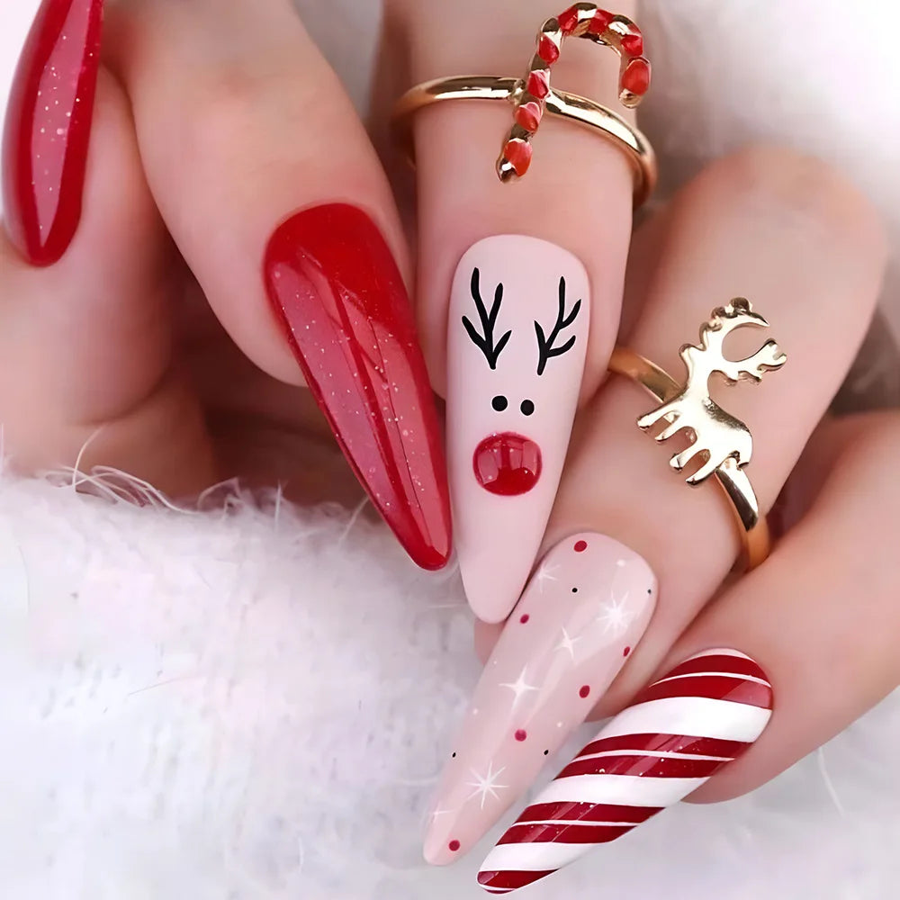 Holiday Glam Green Deer Nail Set-19