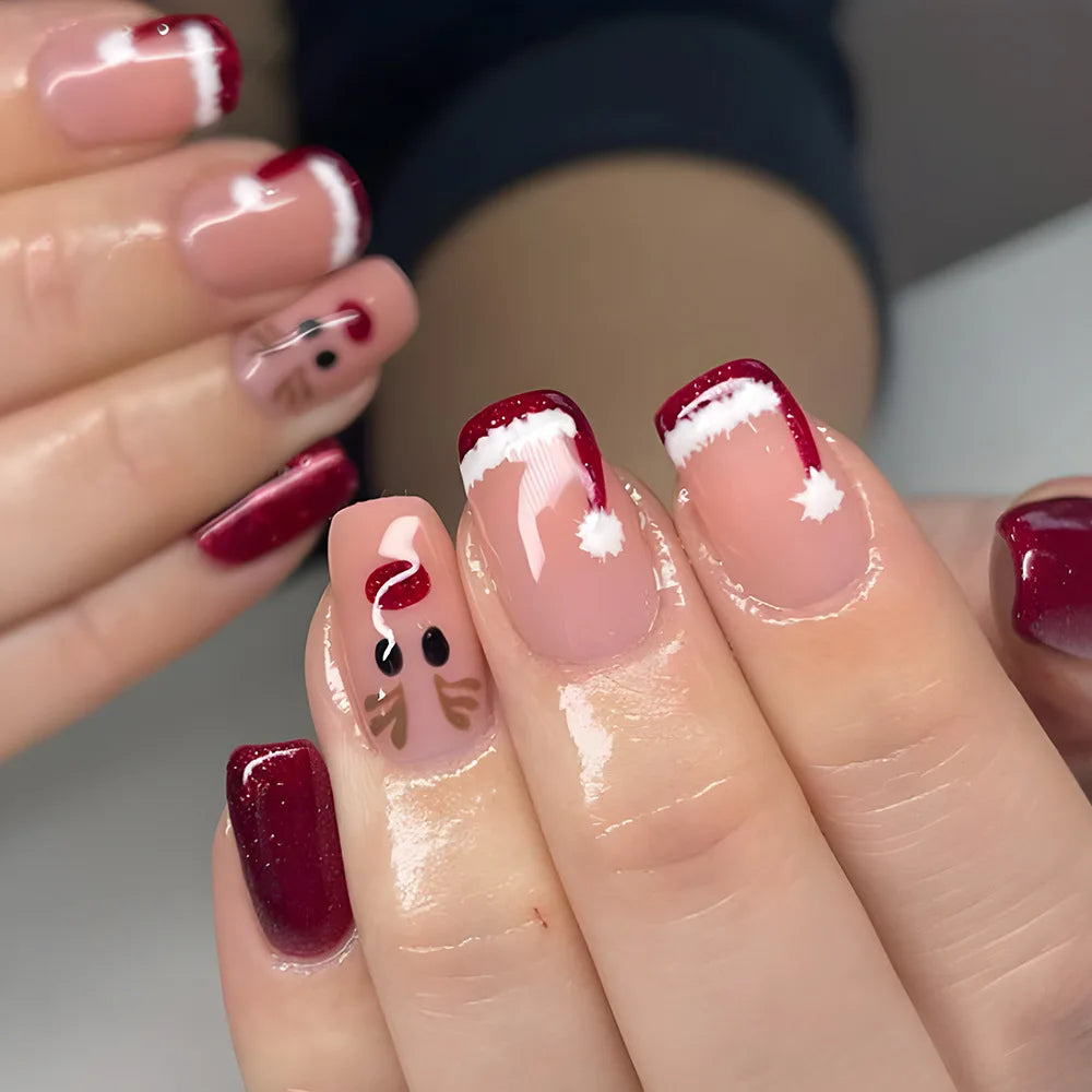 Holiday Glam Green Deer Nail Set-21