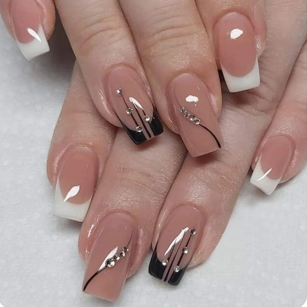 Gradient White Fake Nail Short Square Ballet Simple False Nails-37